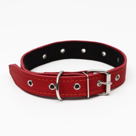 Leather collar on synthetic winterizer, dimensionless, 65 x 3 cm, Osh 22-55 cm, red-1