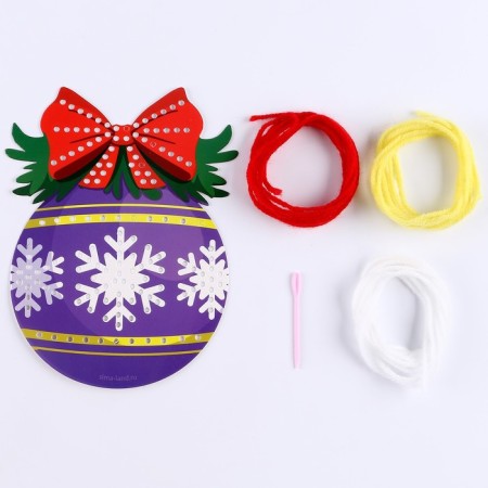 New Year's set for creativity. Embroidery with yarn "New Year! Christmas ball "on cardboard-2
