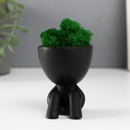 Kashpo concrete mini "Mr. Green in anticipation" with moss black 5.5x7x7 cm (moss green stabiliz)