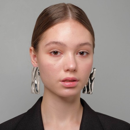 Earrings Metal "Atmosphere" rectangle, color silver-2