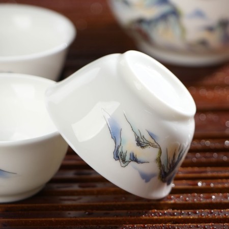 Keramic tea “Eastern Wisdom” set, 4 subjects: 3 PIALA 40 ml, gayvan 240 ml, white color-3