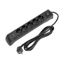 Network filter 5 nests, 3m, 3x1.5mm², with auto -wiring, 2 USB, black Kranz