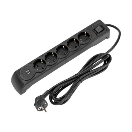 Network filter 5 nests, 3m, 3x1.5mm², with auto -wiring, 2 USB, black Kranz