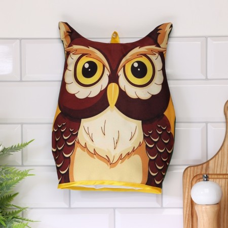 A heating pad on the jacket - the press "owl", brown, 30x22 cm