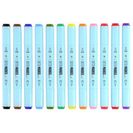 A set of art markers 12 colors Lorex "Simple Base", bilateral, tip: bullet (2.0 mm) and beveled (6.0 mm), alcohol