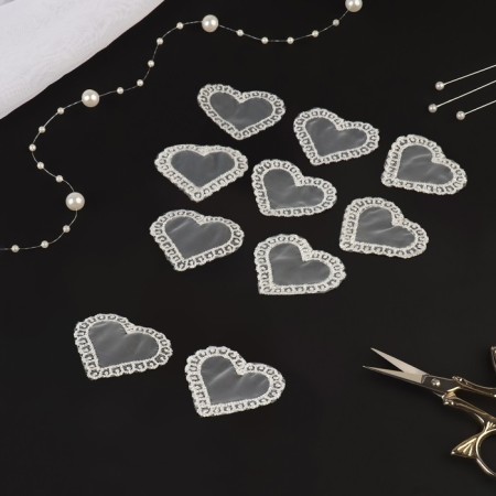 Knitted elements "Heart", 4 × 4.5 cm, 10 pcs, white color-1