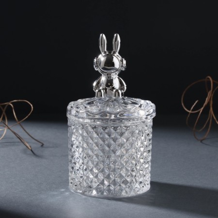 Casket glass "Hare in headphones. Rombs" silver 6x6x12 cm