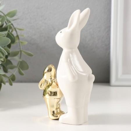 Souvenir Ceramics "Hare in the overalls with a gold bunny" 7.5x4.5x13.8 cm-3