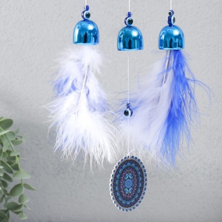Wind music plastic, metal "elephant in a circle with feathers" 3 bells h = 38 cm-3