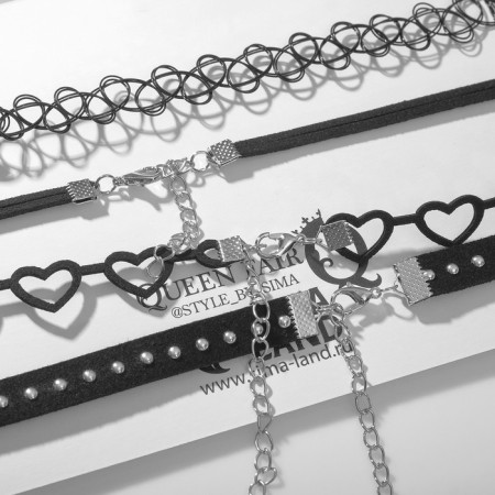 Choker "Assorted" Romance, (set of 4 pcs.), Black-Solder Color, 30.5 cm
