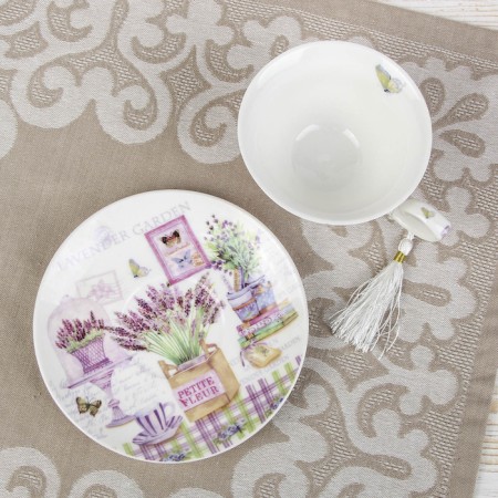 Tea couple ceramic "lavender field", 2 items: a cup 220 ml, a saucer d = 15 cm-5