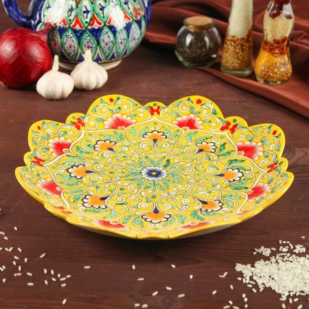 Largan Rishtan ceramics "Flowers", 31 cm, yellow mix, corrugated-6