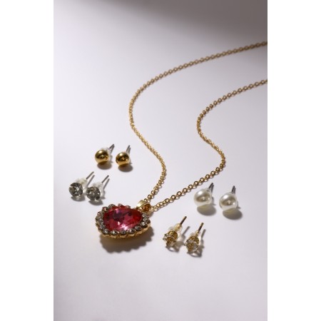 Set of 5 objects: 4 pairs bubbles, pendant “heart”, white-pink color in gold, 45 cm-1