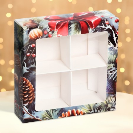 New Year. Box for 4 sweets "Miracles Time", 12.6 x 12.6 x 3.6, confectionery packaging-1