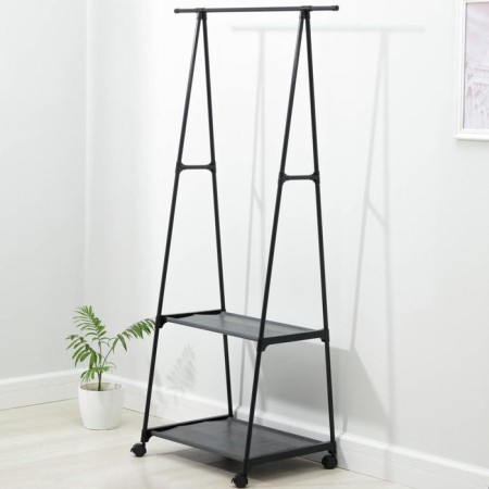Clothing stand with 2 shelves, 55 × 42 × 160 cm, black color-1