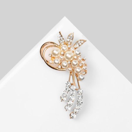 Broach "Bun" pearl, white color in gold