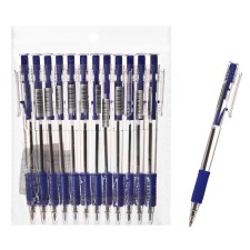 A set of ballpoint pens 12 pieces, 0.7 mm, automatic, body with a rubber holder, blue ink blue
