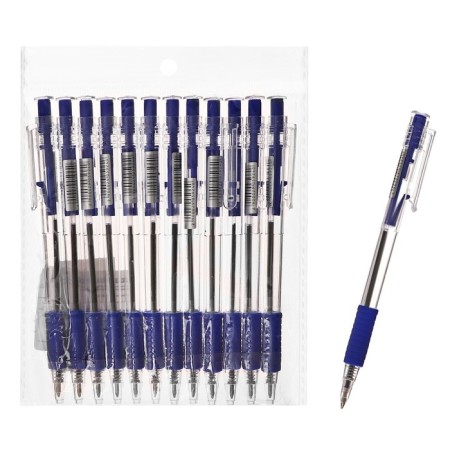 A set of ballpoint pens 12 pieces, 0.7 mm, automatic, body with a rubber holder, blue ink blue