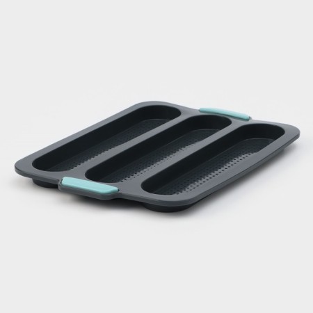 Silicone form for baking with perforation "Baget", 34.5 × 24 × 2.2 cm, 3 cells (28 × 6 × 2 cm), the color is gray.-2