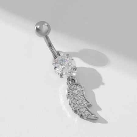 Piercing in the navel "Wing", bar l = 1 cm, white color in silver