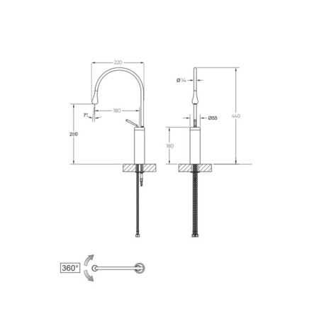 Bronze de Luxe Scandi 9015C sink mixer, 220 mm lings, brass, chrome-7