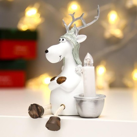 Souvenir Polystone Light "White Oleg in a knitted hat with a candle" MIX 11.5x8x10.5 cm-4
