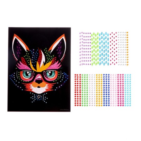 Mosaic with rhinestones "Cat with glasses." Set for creativity-2
