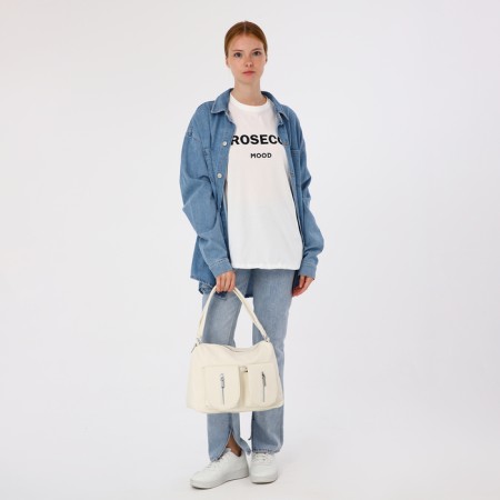 Luggage bag with a zipper, 3 outer pockets, white color-7