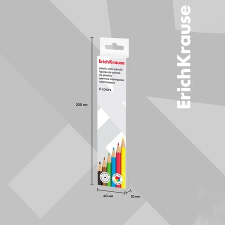 Pencils of 6 colors, Erichkrause, plastic, hexagonal, 2.6 mm barrels, cardboard packaging, euro suspension-10