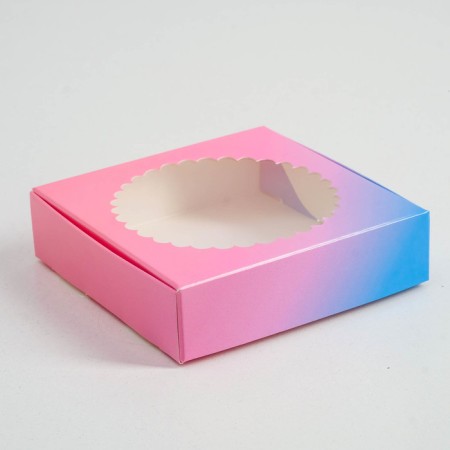Gift box team with a window, pink blue, 11.5 x 11.5 x 3 cm