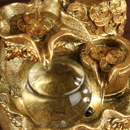 The desktop fountain from the network, the backlight "bag with gold coins" gold 21x15x12 cm-5