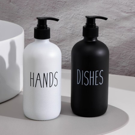 A set of bathroom dispensers, 500 ml, glass, black and white color-1