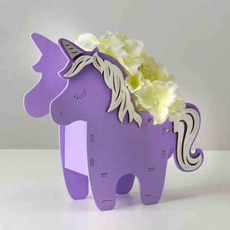 Wooden Kashpo 21.5 × 7 × 21 cm unique "unicorn", lilac white
