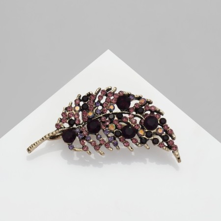 Brooch "Leaf", purple color in gold