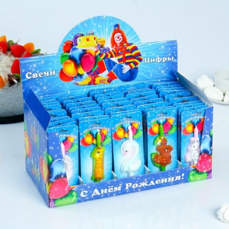 Show Box with candles for cake numbers "animals" 10.2 cm, 50 pieces-2