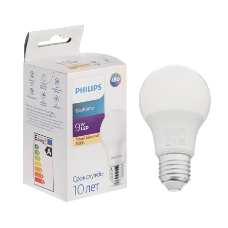 LED LED Philips Ecohome Bulb 830, E27, 9 W, 3000 K, 680 lm, pear