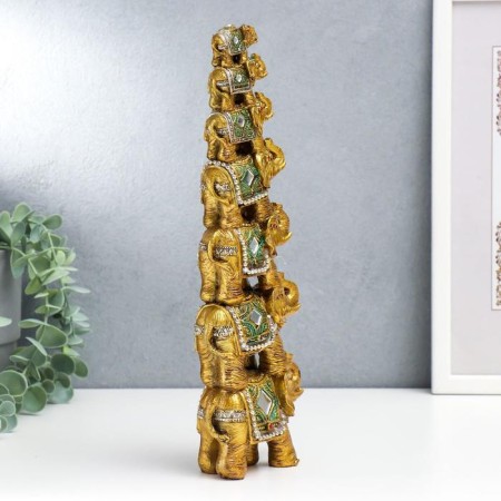 Souvenir Polystone Mirror inserts "Pyramid of 7 elephants" 30x10.5x5.5 cm-1