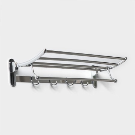Foal shelf with towels holder, 4 hooks, 58 × 25 × 13 cm, chromium color-1
