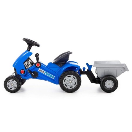 Pedal machine for children TURBO-2, with a semi-trailer, blue color-1
