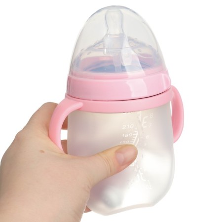 A bottle for feeding M&B, SHG Ø70mm, 250ml., With handles, silicone flask, pink color-8