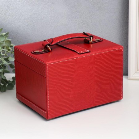 Casket to the leatherette to decorations chest "Red reptile" with buckle 16x22x14 cm-3