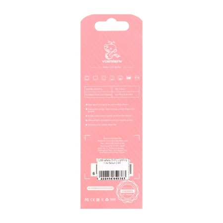 Cable D-01L, Lightning-USB, 1 m, 2.4 A, charging + data transfer, white-6