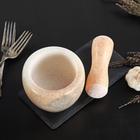 A mortar with a pestle made of stone “Marble”, 10 × 8 cm, beige color-2