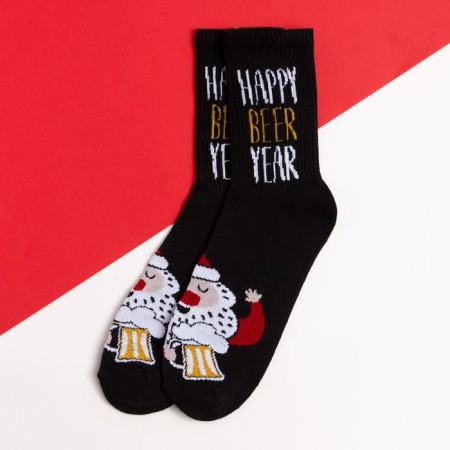 New Year. New Year's socks men's kaftan "beer" size 41-44 (27-29 cm), black color-1