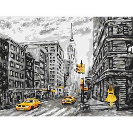 Picture on numbers on cardboard 30 × 40 cm "Yellow New York", with acrylic paints and brushes-1