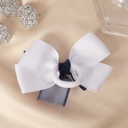 Hair gum "Schoolgirl" double, shine, 7 cm, blue-white-1