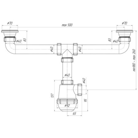 Siphon for washing "Ani Plast" A3000, 1 1/2 "x 40 mm, double-2