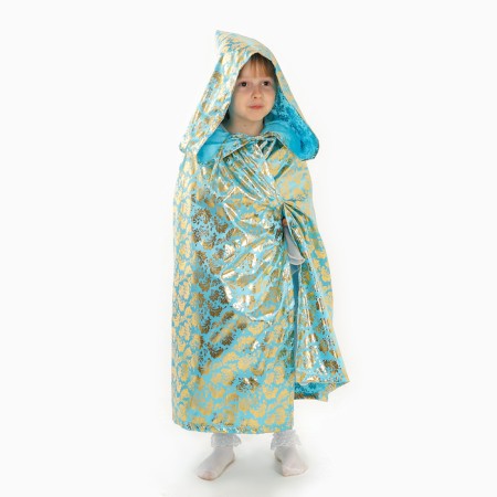 Carnival cloak, satin, color gold pattern on blue, length 100cm-4
