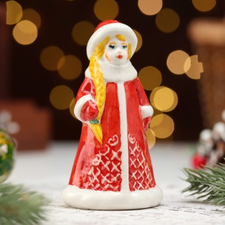 Souvenir "Snow Maiden Metel", Red fur coat, 11 cm, porcelain-1