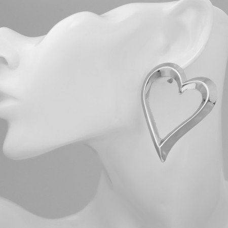 Earrings Metal "Heart" stencil, contour, color silver-3